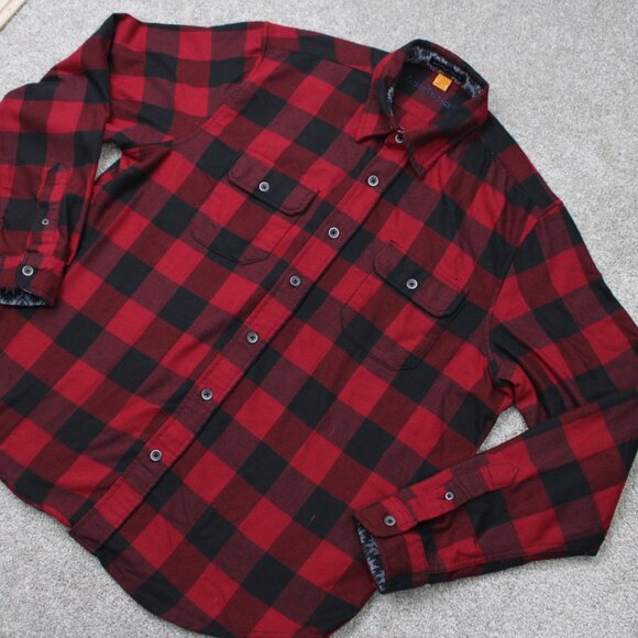 Tailor Vintage Shirt Mens Large Red/Black Plaid Performance Flannel Flip Cuff - Picture 4 of 14